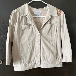 Merin London Tan Floral Embroidered jacket. Size M